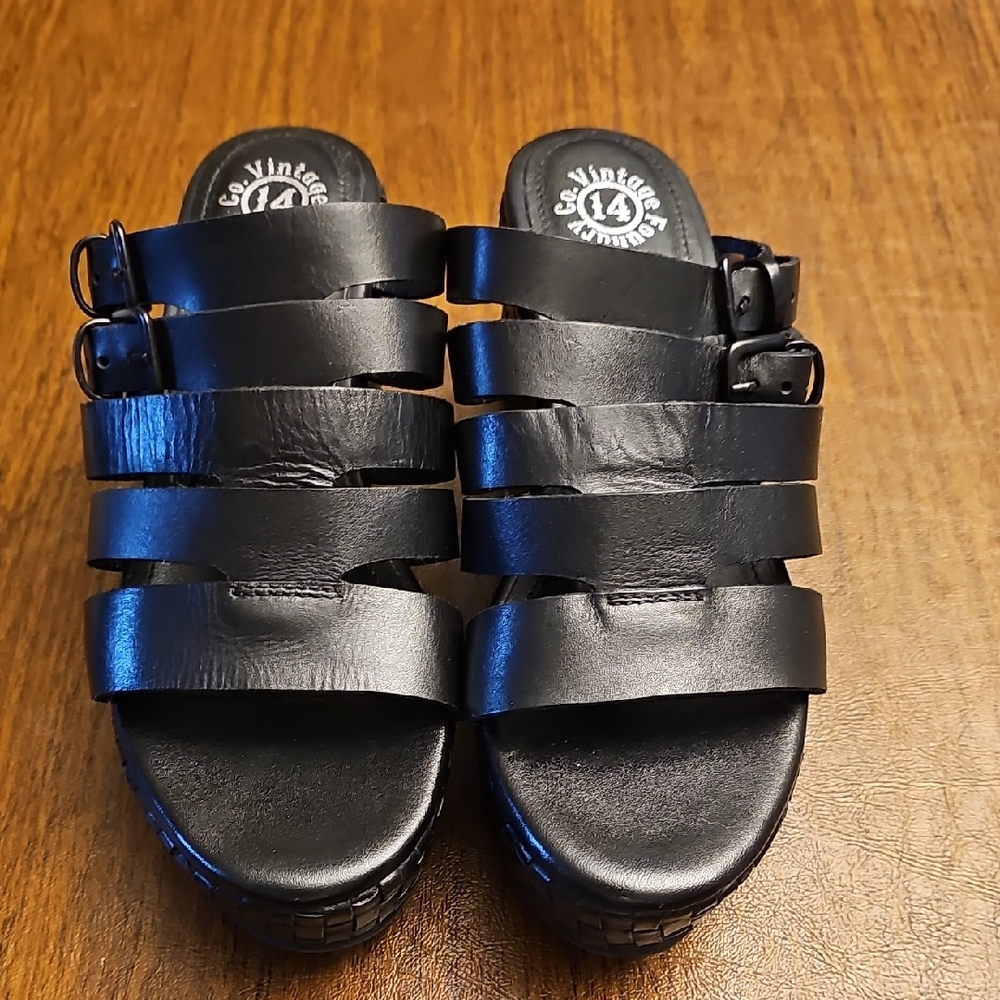 Black Leather Women's Sandals